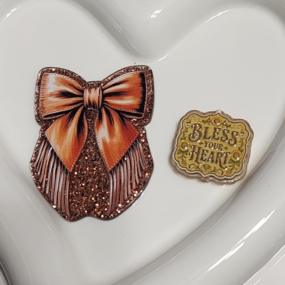 Bless Your Heart Bow Flatback Focal Bead Beaded Pen Badge Keychain Western